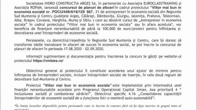 anunt de presa concurs de planuri de afaceri pentru antreprenori
