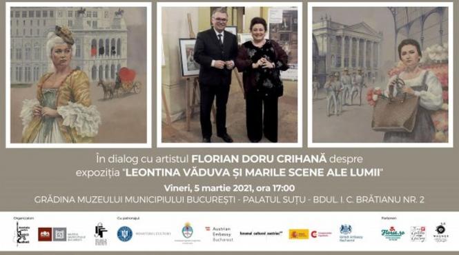 intalnire cu artistul florian doru crihana la palatul sutu finisajul expozitiei leontina vaduva si marile scene ale lumii