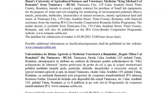 contract title aquisition of small lab equipment publication reference rors 279 usamvb timisoara