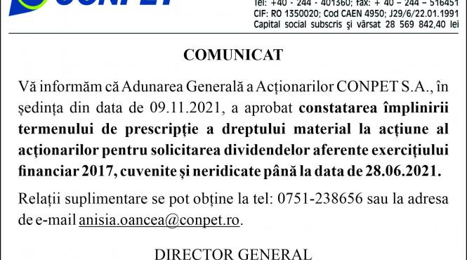 comunicat conpet s a
