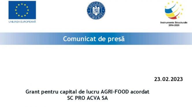 grant capital lucru agri food sc pro acva sa