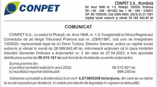 comunicat conpet dividende