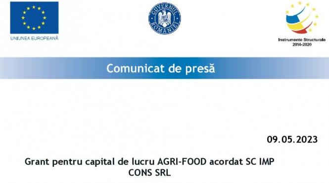 grant pentru capital de lucru agri food acordat sc imp cons srl