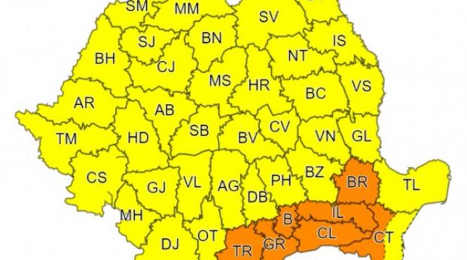 alerta meteo cod portocaliu canicula harta judete