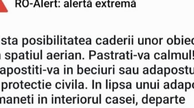 ro alert extrem drone tulcea avertizare populatie cadere obiecte spatiu aerian