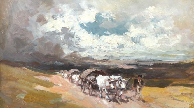 un rar car cu boi semnat nicolae grigorescu scos la licitatie