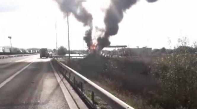 incendiu tir autostrada a1 judetul timis