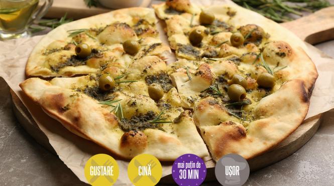 focaccia crocanta reteta masline pesto
