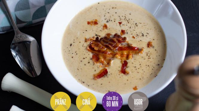 supa crema praz caramelizat bacon