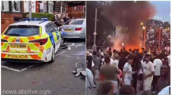 romani implicati incidente violente leeds autobuz incendiat masina a politiei rasturnata