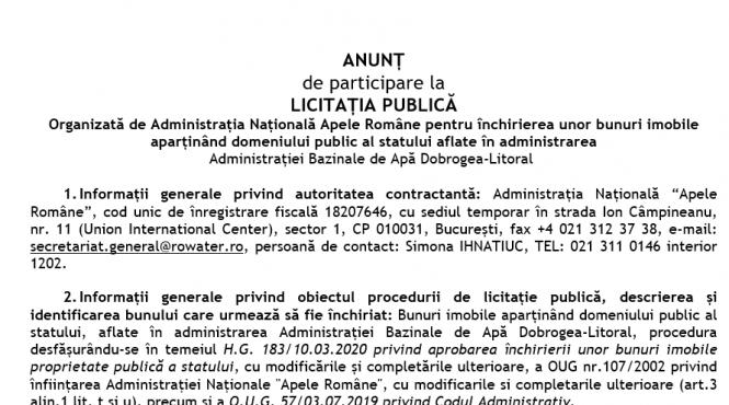 licitatie publica inchiriere bunuri