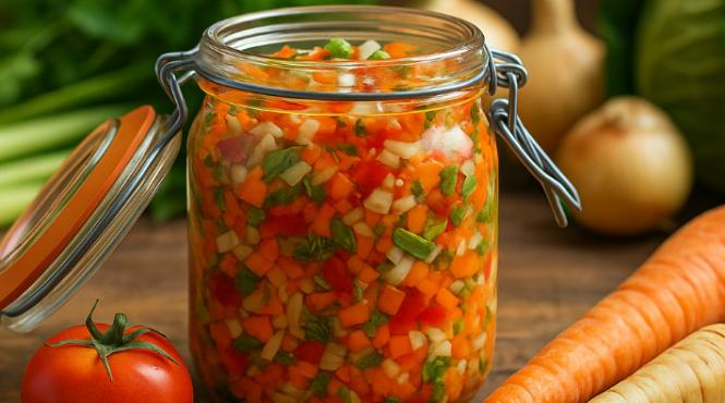 cum se pune zarzavatul pentru ciorba la borcan in stil romanesc