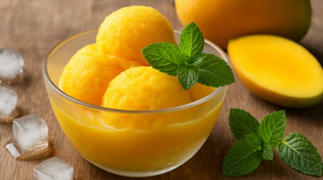 sorbet de mango cu menta desertul racoritor al verii gata in 3 minute