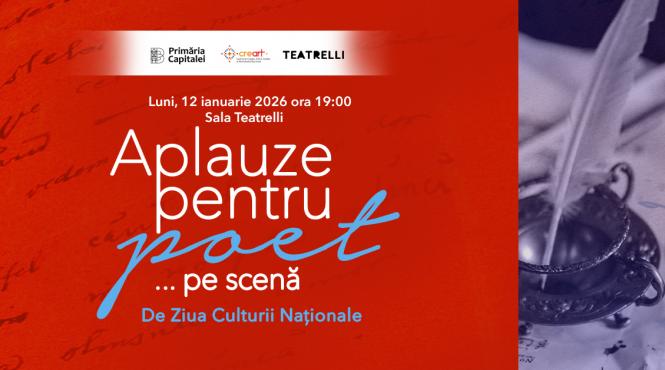 aplauze pentru poet pe scena de ziua culturii nationale la teatrelli pe 12 ianuarie 2026