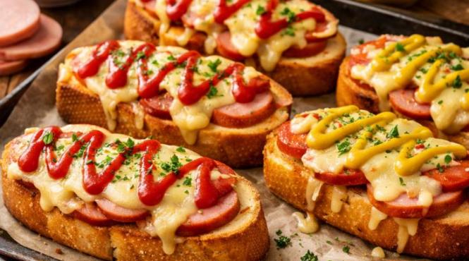 sandwichuri fericite gustul copilariei cu parizer si cascaval la cuptor