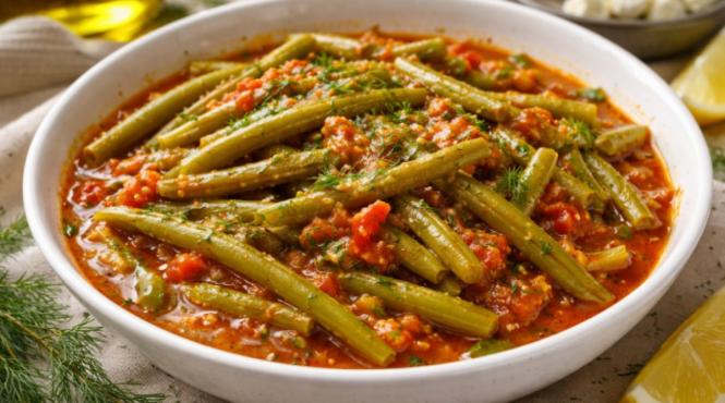 fasolakia fasole verde cu rosii ulei de masline si marar