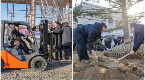Imagini amuzante cu Kim Jong Un care și plimbă fiica și consilierii cu motostivuitorul. Apoi a pus mâna pe lopată ca să planteze copaci
