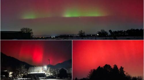 Spectacol de culori pe cer. Aurora boreală, vizibilă în mai multe județe din România, după furtuna solară