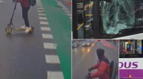 Momentul când un adolescent de 17 ani din Cluj este lovit de autobuz. Era pe trotinetă și avea căști