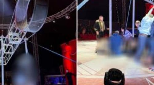 Momentul în care acrobatul spaniol cade de la 4 m în timpul spectacolului de la Craiova