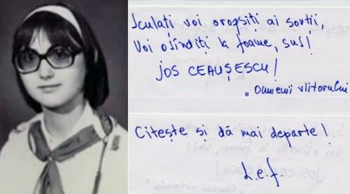 Eleva de 15 ani care a împrăștiat în 1987 bilețele cu „Jos Ceaușescu”: „Mi s a părut că societatea mă minte”. Ofițerii de Securitate care au „urmărit o informativ”, demascați după 40 de ani