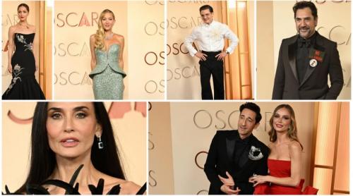 Oscar 2026. Imagini de covorul roșu și momente virale. Emma Stone a purtat „metal lichid”, Javier Bardem a stârnit reacții cu o broșă