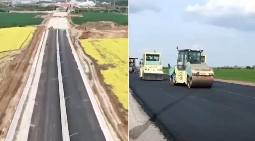 Tronsonul de autostradă unde se lucrează la foc automat și se toarnă zilnic 2.000 de tone de asfalt