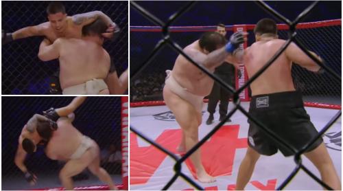 Cum s a încheiat o luptă în ring între doi combatanți între care era o diferență de aproape 90 de kilograme. Imagini incredibile