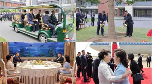 Kim Jong Un l a plimbat pe Xi Jinping cu mașina lui electrică, în a doua zi a vizitei la Phenian. Apoi au luat masa cu soțiile lor