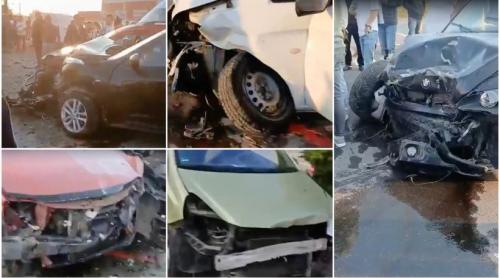 O șoferiță a lovit 11 mașini parcate la un cunoscut centru comercial, lângă București: Sunt 2 răniți, multe din vehicule sunt distruse