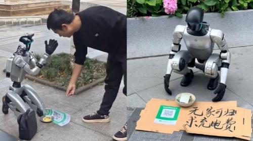 Un robot umanoid a ieșit la cerșit pe o stradă din China. Spunea că „nu are bani să se reîncarce”