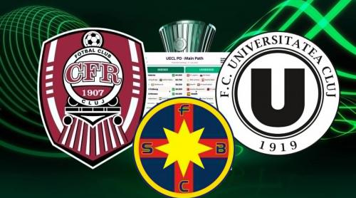 Cum arată lista posibililor adversari pentru FCSB, CFR Cluj și U Cluj în faza play off din Conference League. 5 super echipe sunt deja sigur acolo!