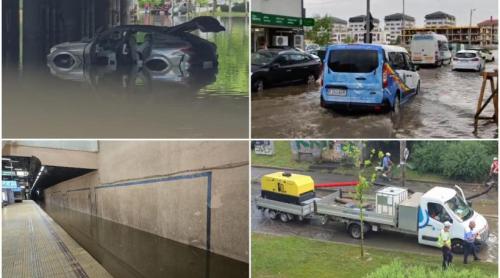 Haos în Capitală, după furtuna din timpul nopții. Au fost 1.000 de apeluri la ISU. Străzi inundate, circulația tramvaielor e afectată  